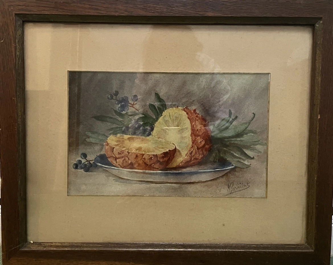 Still Life With Pineapple, 20th Century Watercolor-photo-2