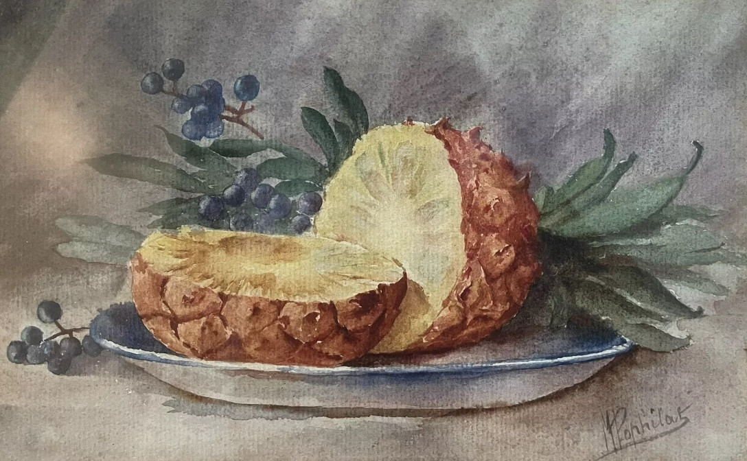 Still Life With Pineapple, 20th Century Watercolor