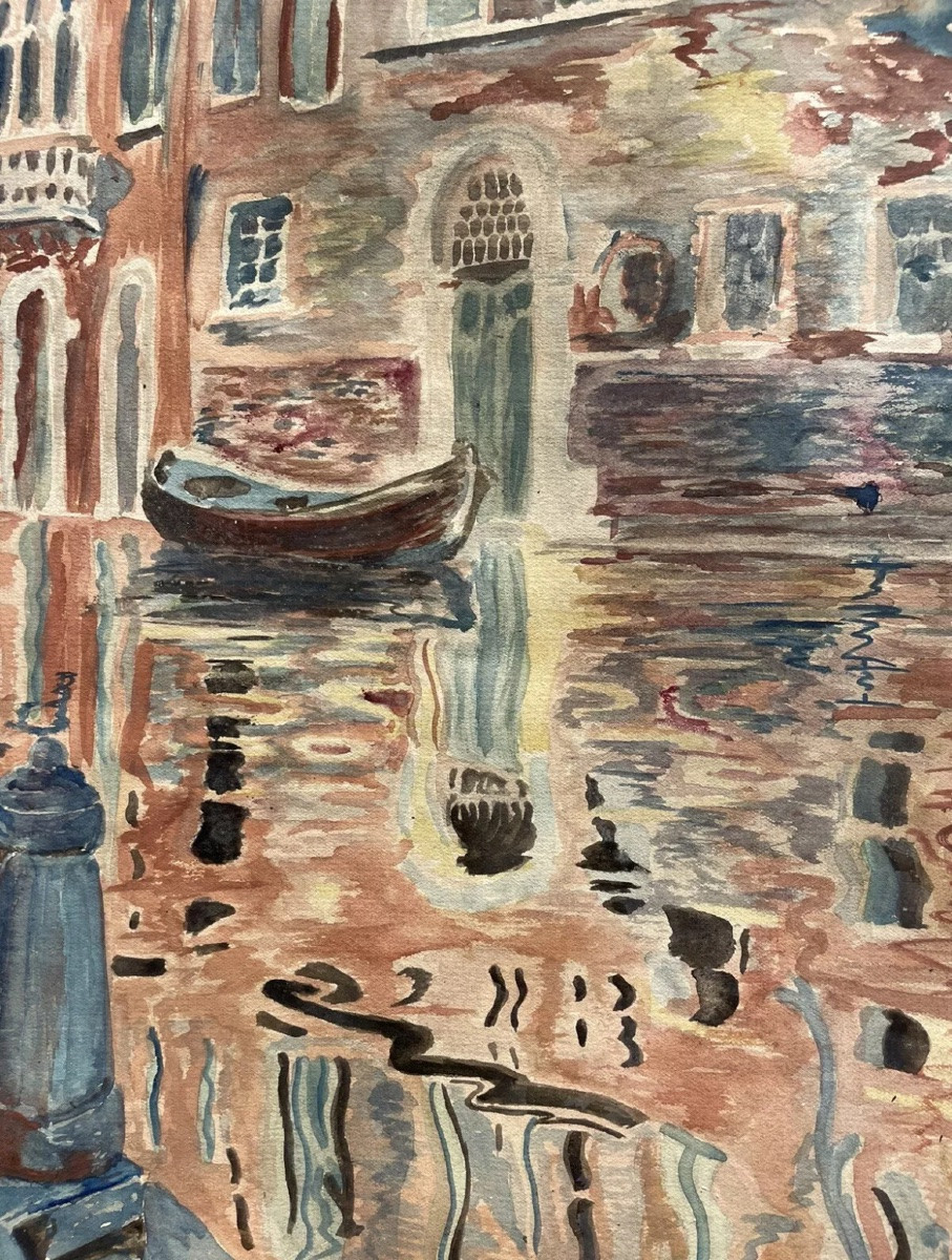 Landscape View Of Venice, Gouache On Paper, Early 20th Century-photo-2