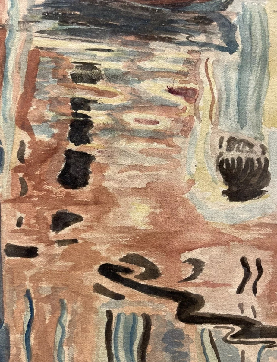 Landscape View Of Venice, Gouache On Paper, Early 20th Century-photo-3