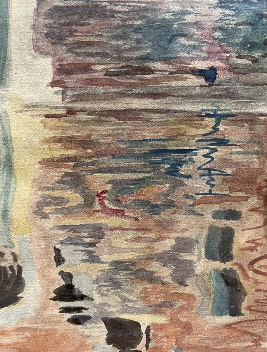 Landscape View Of Venice, Gouache On Paper, Early 20th Century-photo-2