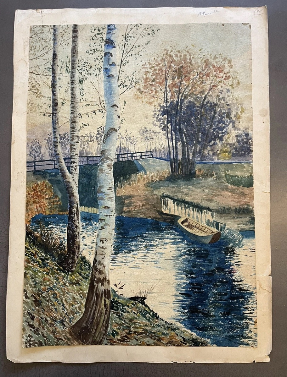 Undergrowth Landscape On The Edge Of A River, 20th Century-photo-1