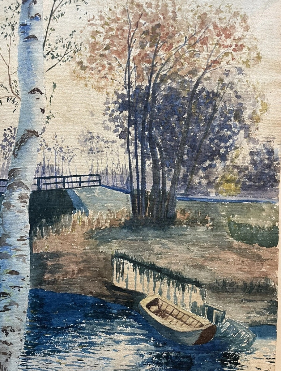 Undergrowth Landscape On The Edge Of A River, 20th Century-photo-2