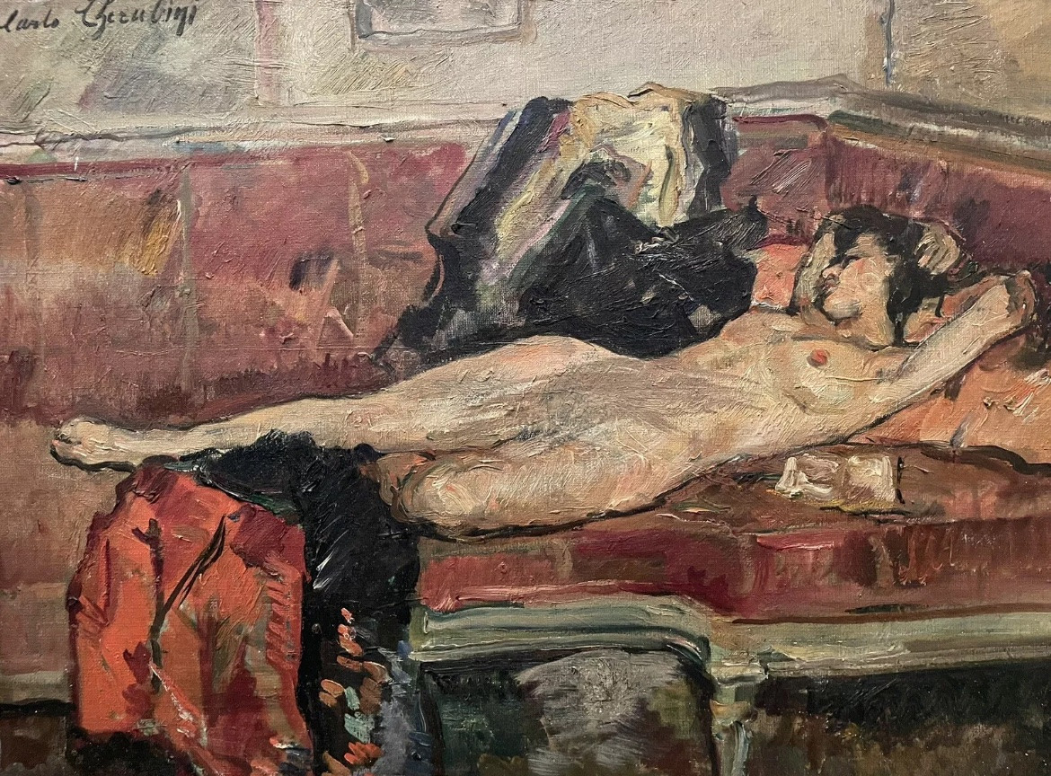 Female Nude Painting, Carlo Cherubini, Hst 20th Century-photo-3