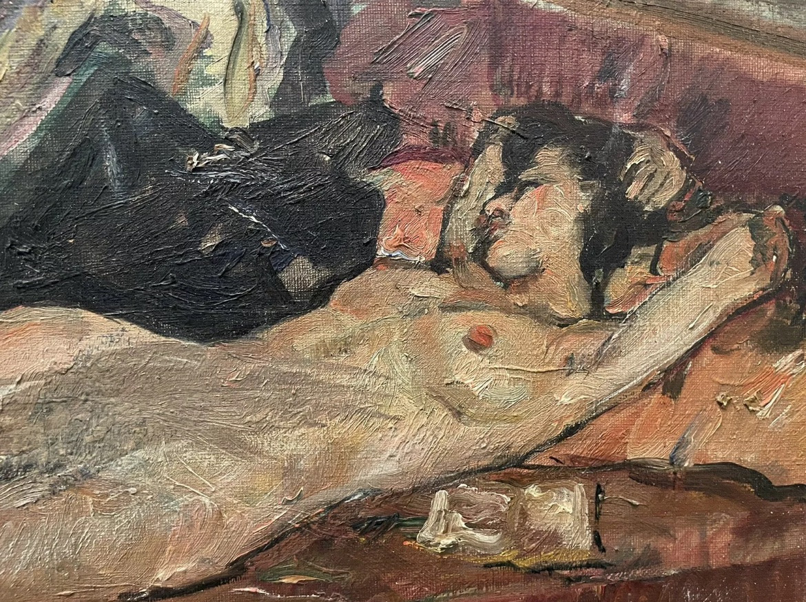 Female Nude Painting, Carlo Cherubini, Hst 20th Century-photo-1