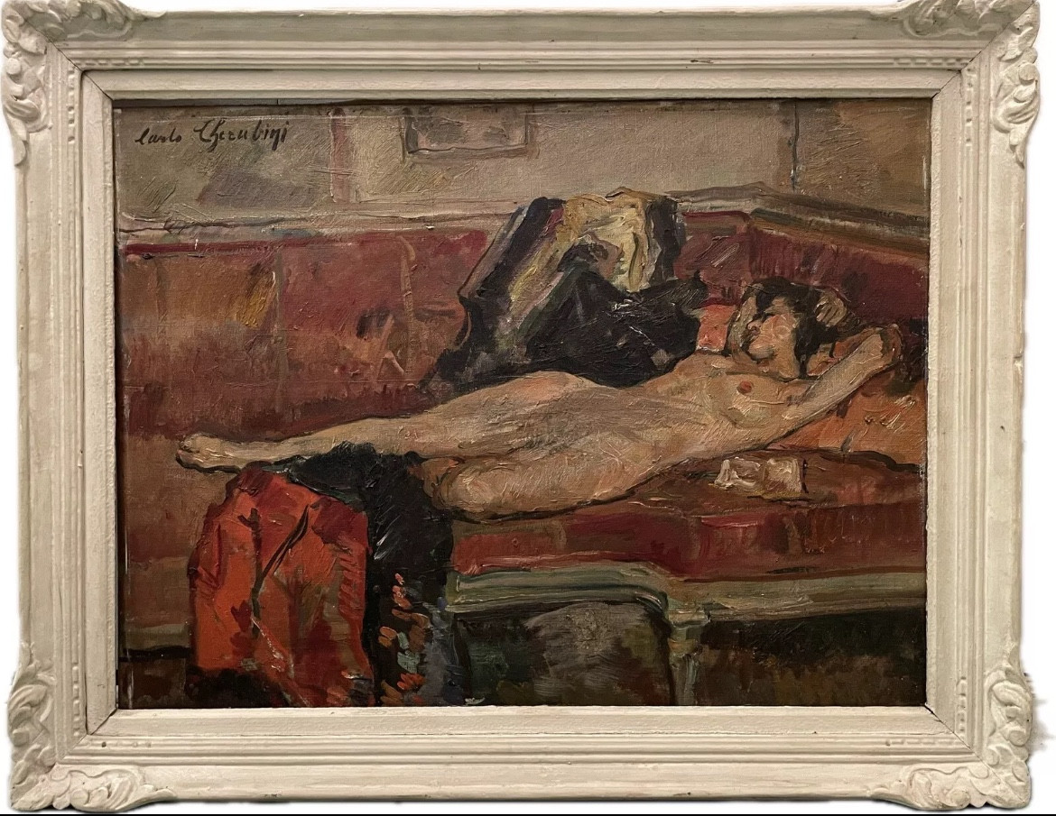 Female Nude Painting, Carlo Cherubini, Hst 20th Century