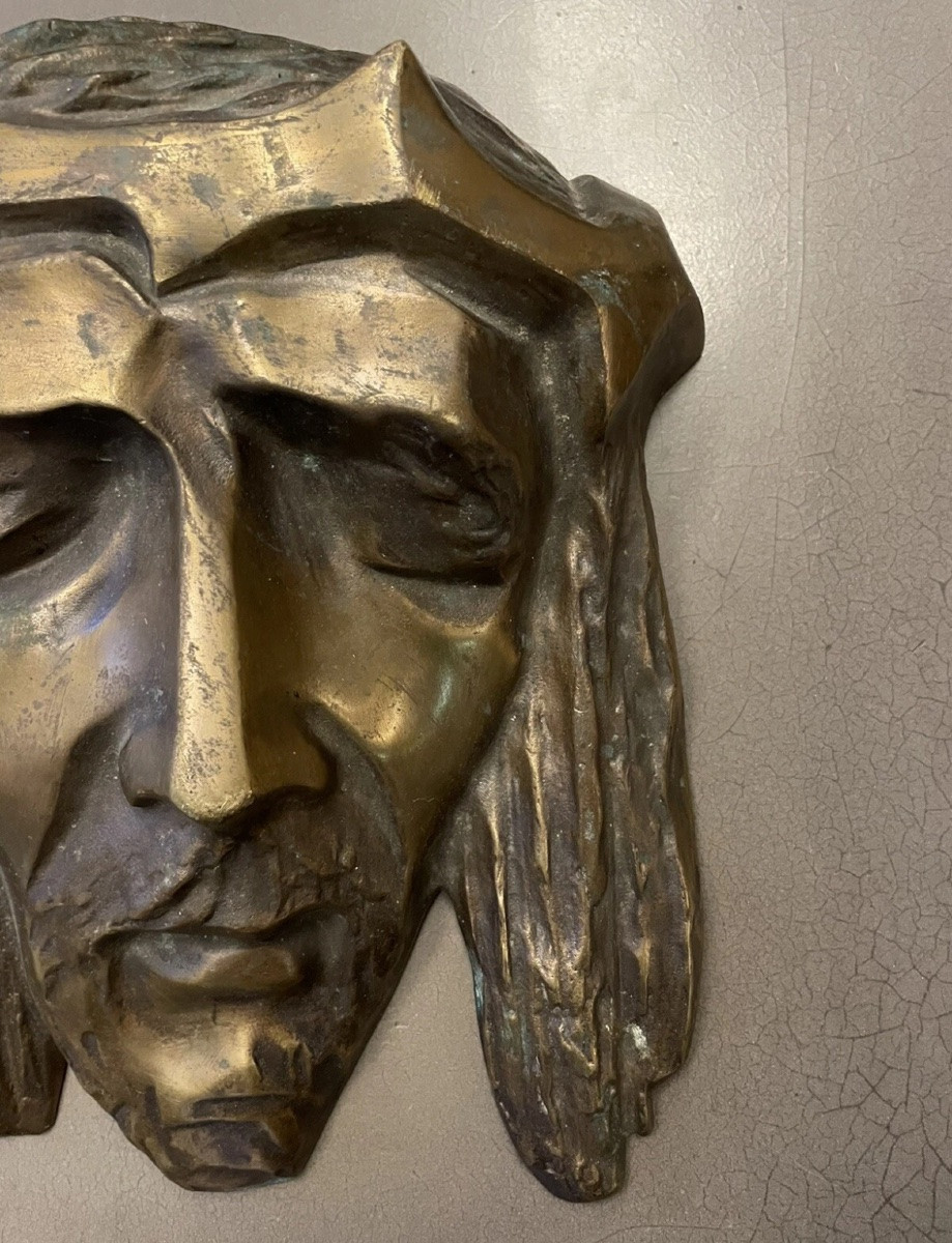 Bronze Sculpture Of Christ's Head Signed G. Thomas-photo-3