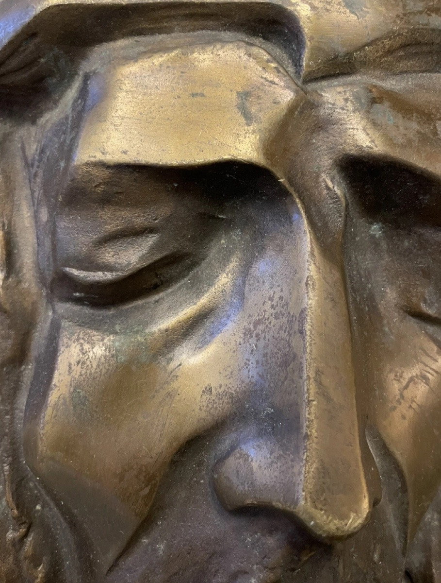Bronze Sculpture Of Christ's Head Signed G. Thomas-photo-4