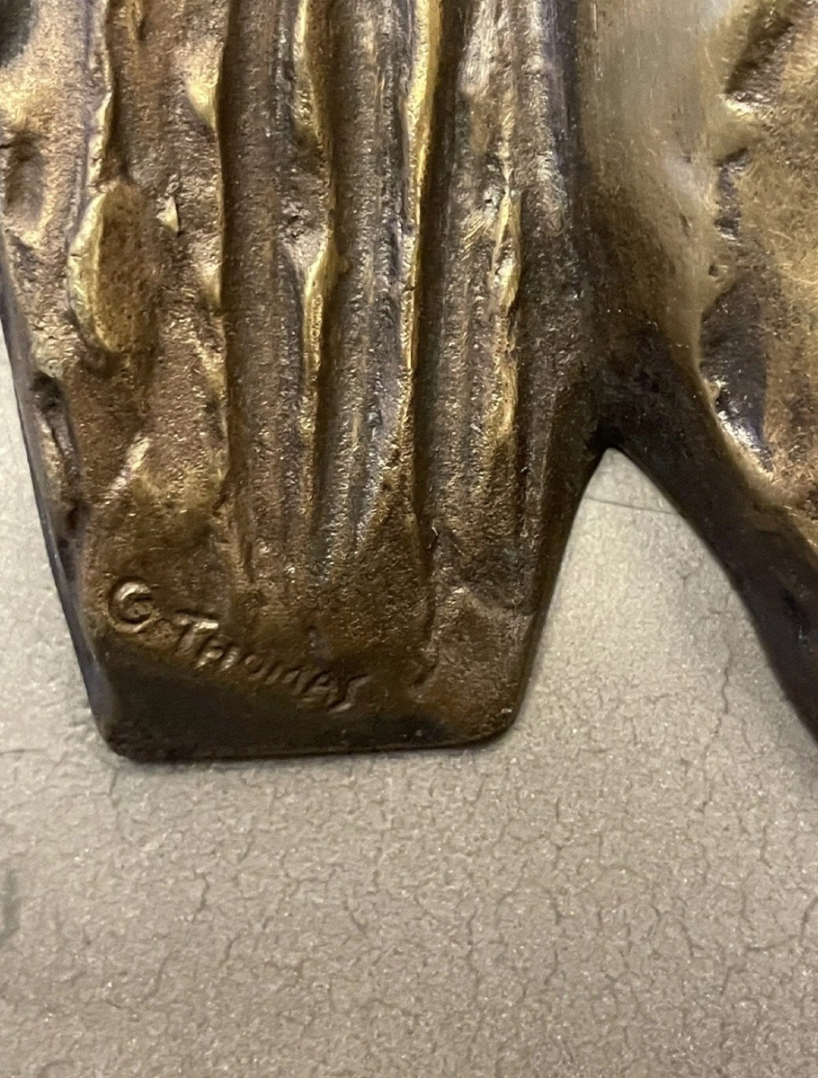 Bronze Sculpture Of Christ's Head Signed G. Thomas-photo-2