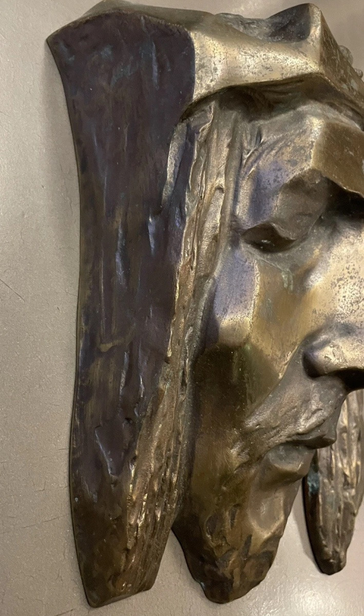 Bronze Sculpture Of Christ's Head Signed G. Thomas-photo-5