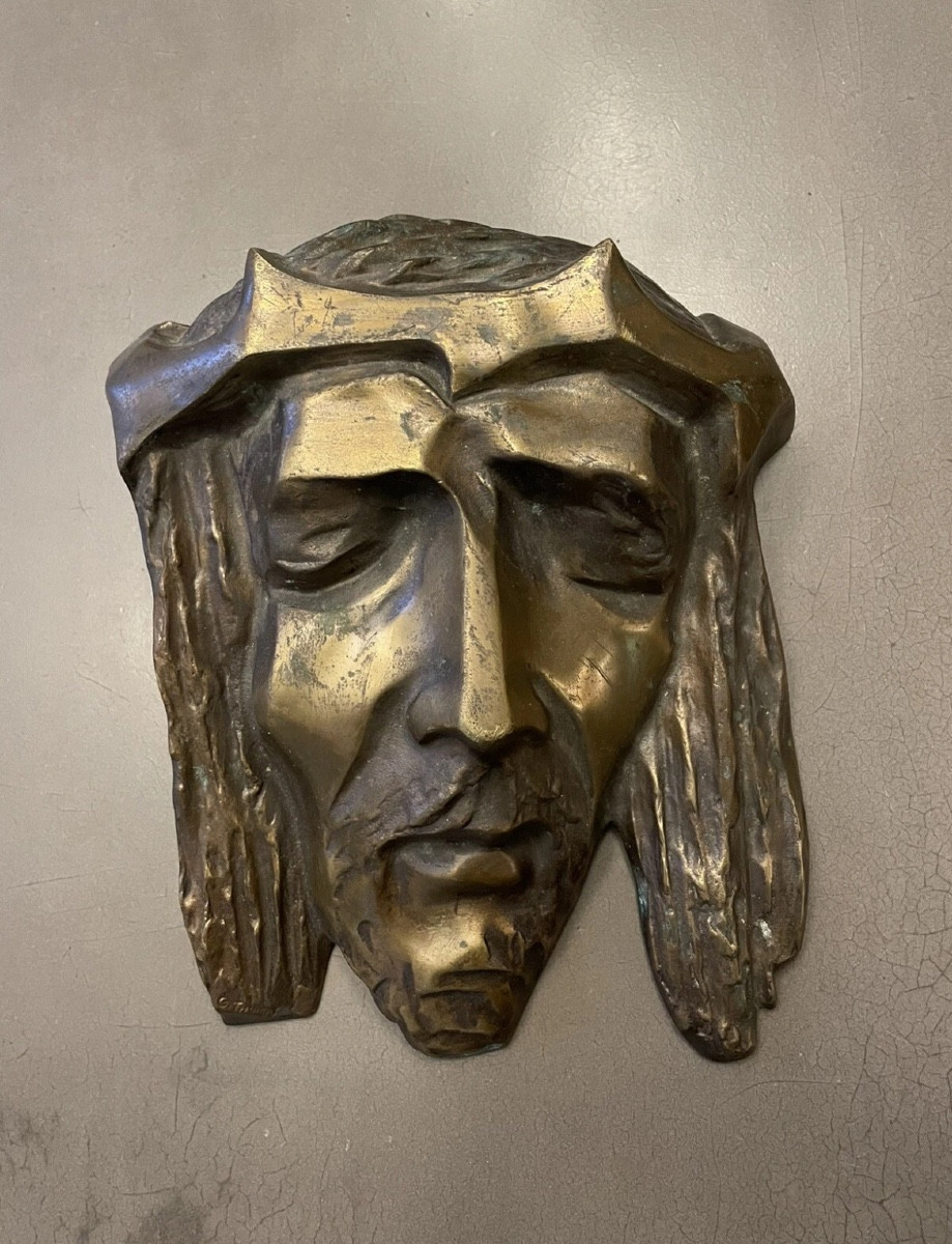 Bronze Sculpture Of Christ's Head Signed G. Thomas