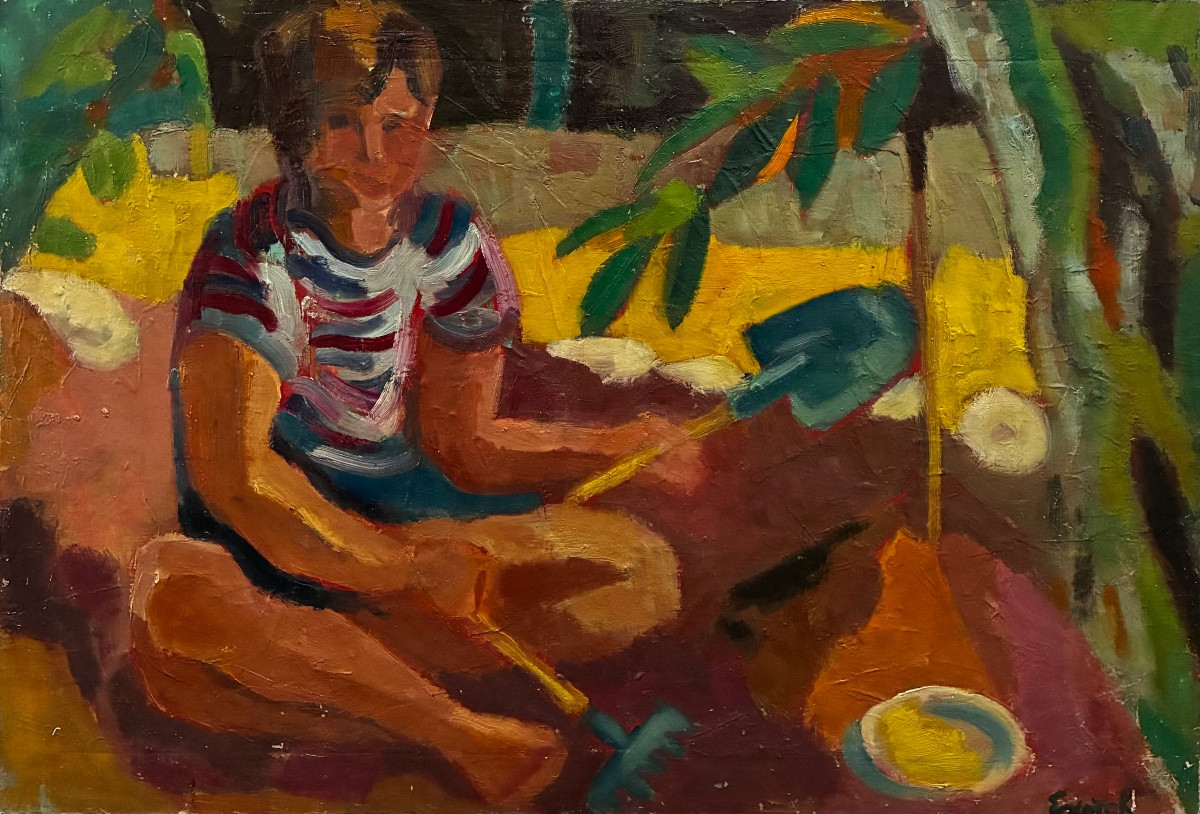 Tableau d’un enfant qui joue un jour d’été XXe