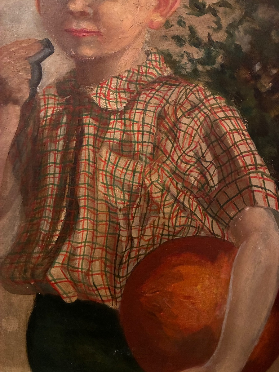 20th Century Child Portrait Painting-photo-3