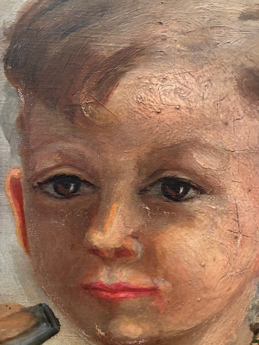 20th Century Child Portrait Painting-photo-4