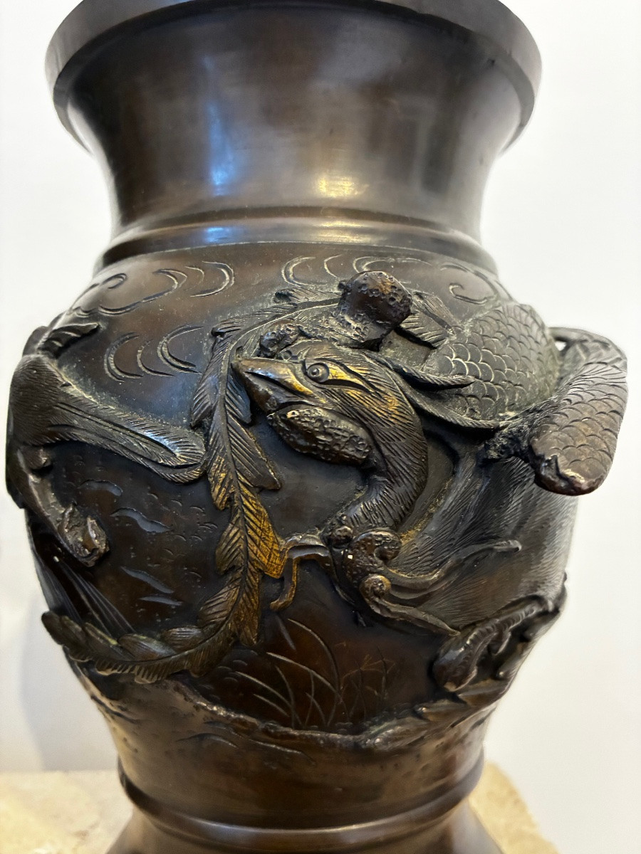 Pair Of Bronze Vases, Japan, 19th Century-photo-4