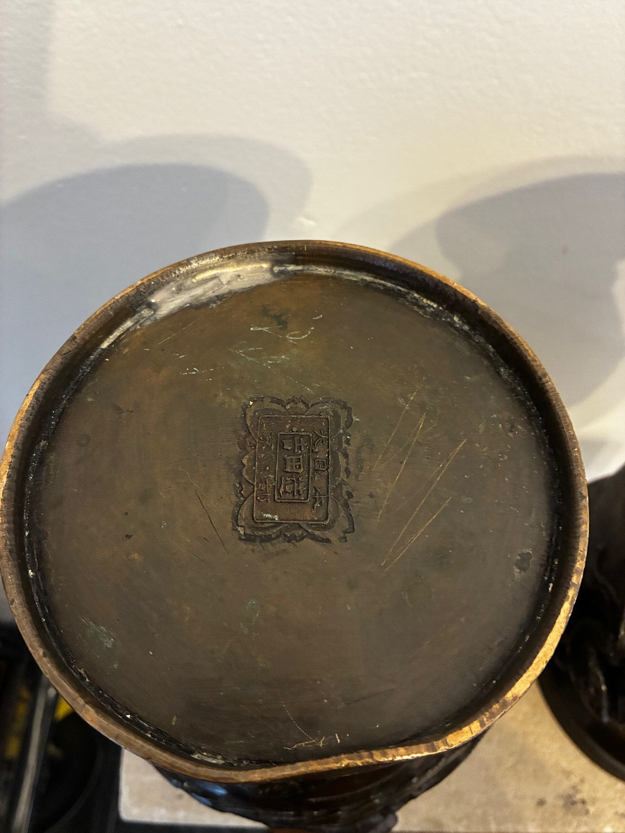 Pair Of Bronze Vases, Japan, 19th Century-photo-8