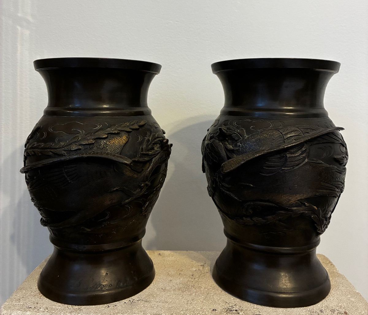 Pair Of Bronze Vases, Japan, 19th Century