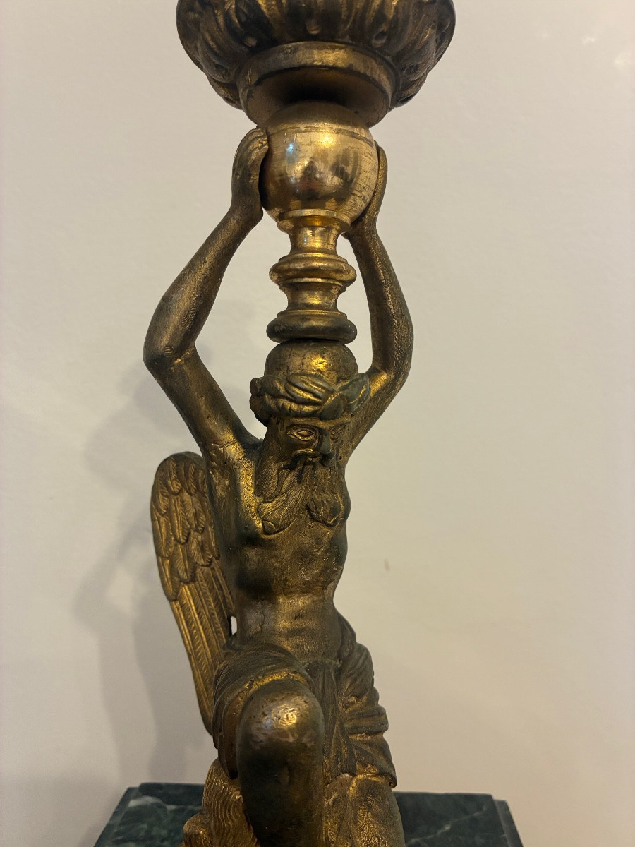 Empire Gilt Bronze Candlestick, 19th Century-photo-2