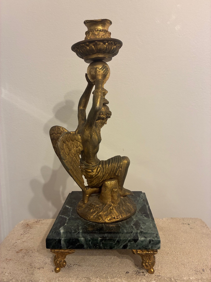 Empire Gilt Bronze Candlestick, 19th Century-photo-3