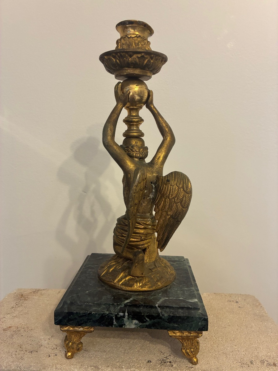 Empire Gilt Bronze Candlestick, 19th Century-photo-3