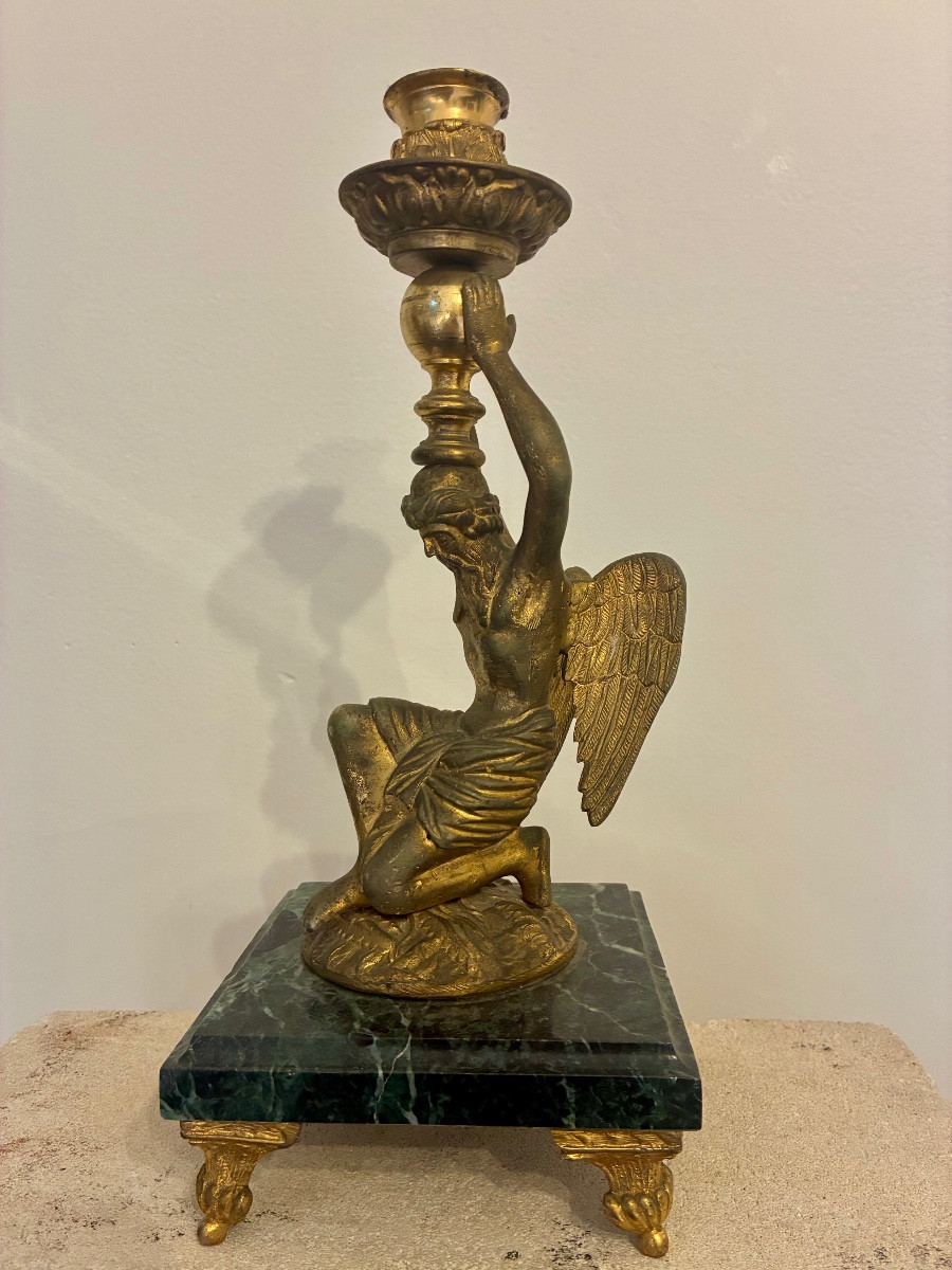 Empire Gilt Bronze Candlestick, 19th Century