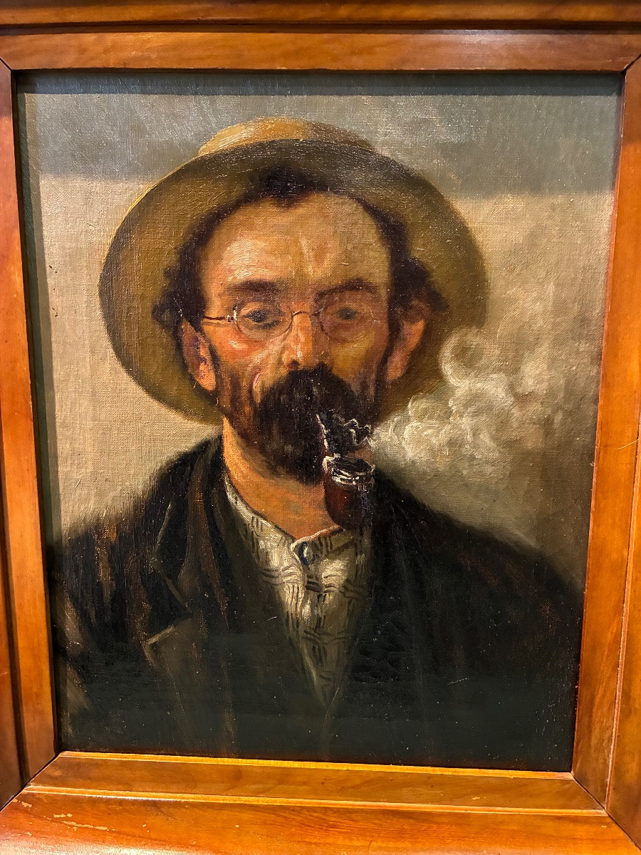 The Pipe Smoker, Oil On Canvas, 19th Century-photo-2