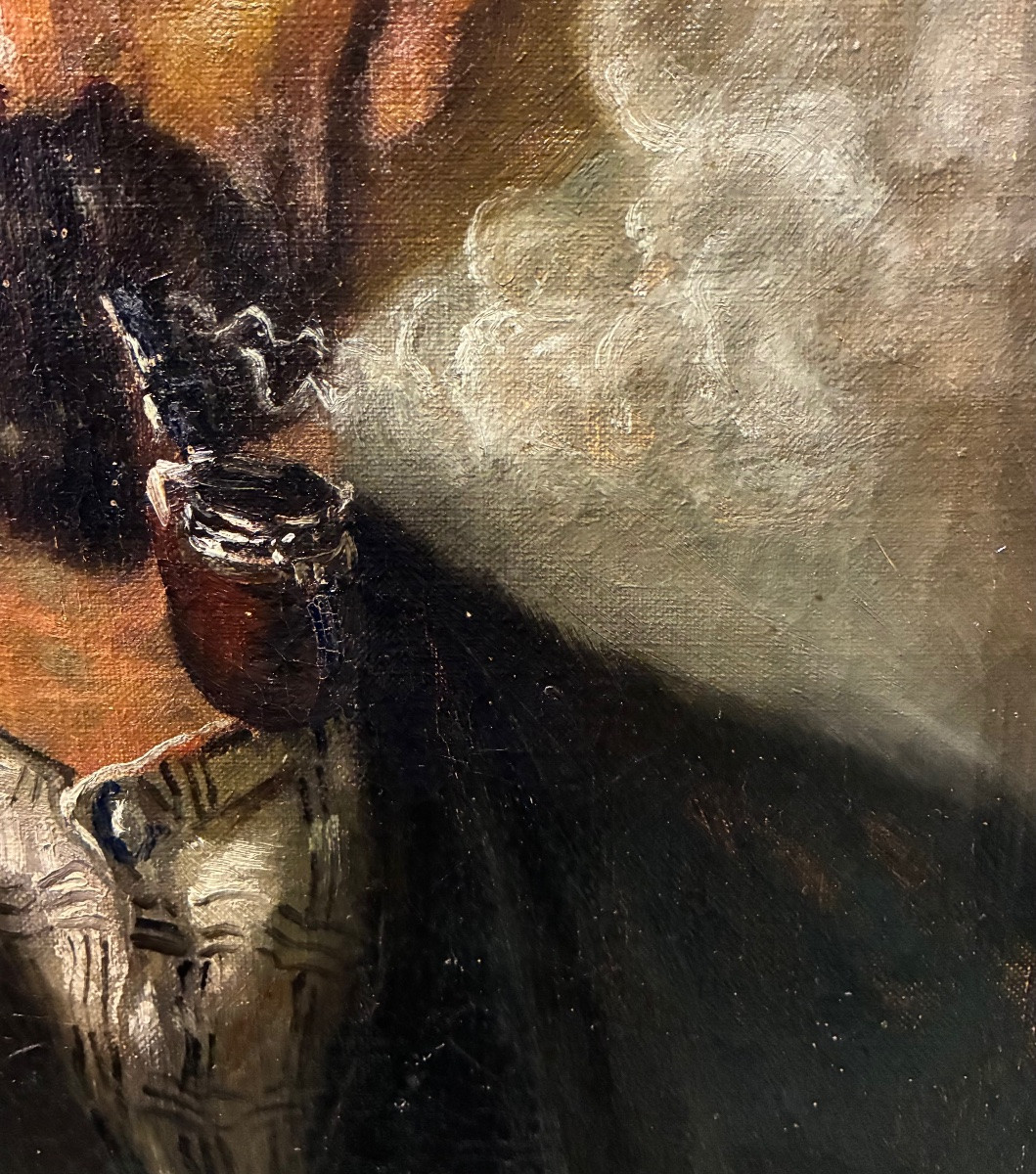 The Pipe Smoker, Oil On Canvas, 19th Century-photo-4