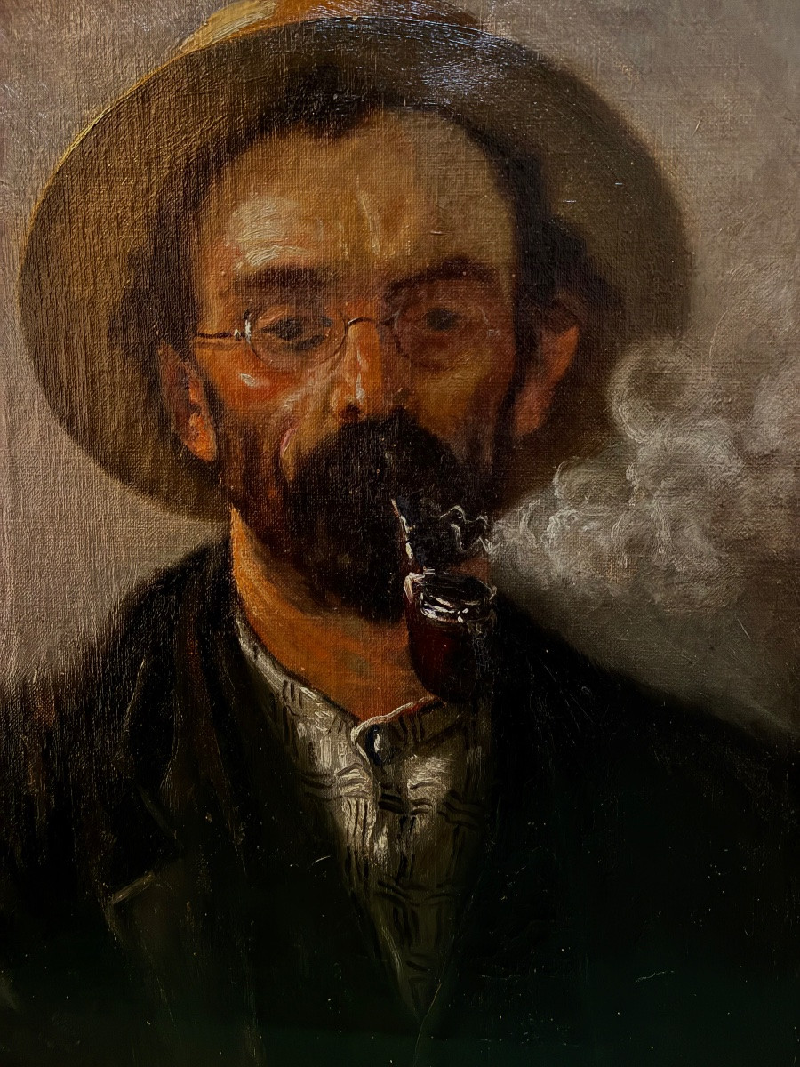 The Pipe Smoker, Oil On Canvas, 19th Century-photo-1
