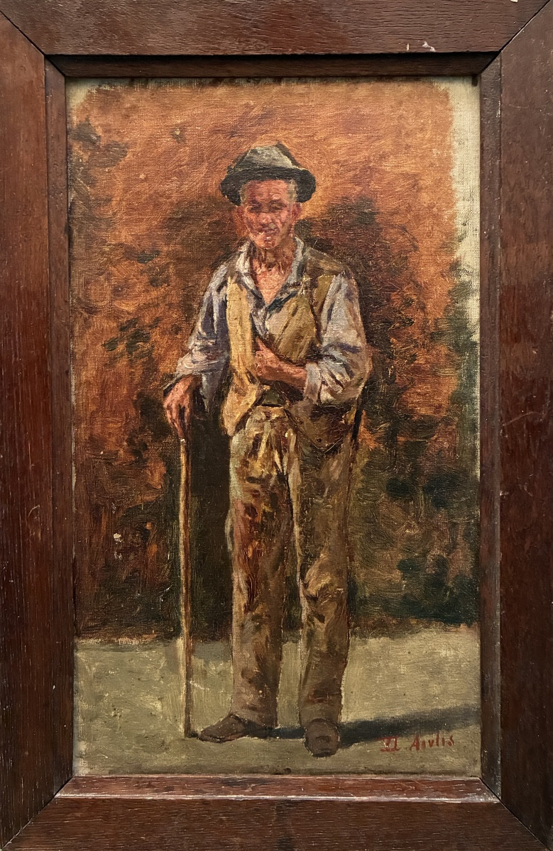 Man Standing, Leaning On A Cane, Late 19th/early 20th Century