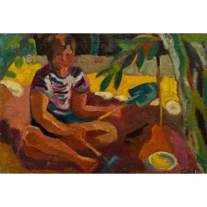 Tableau d’un enfant qui joue un jour d’été XXe