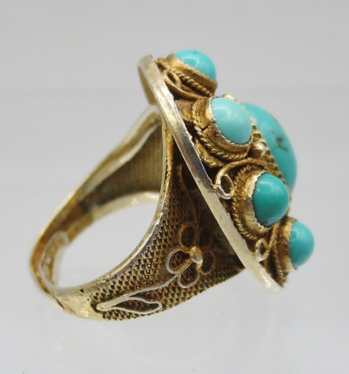 Bague En Vermeil Sertie De Turquoises. -photo-2