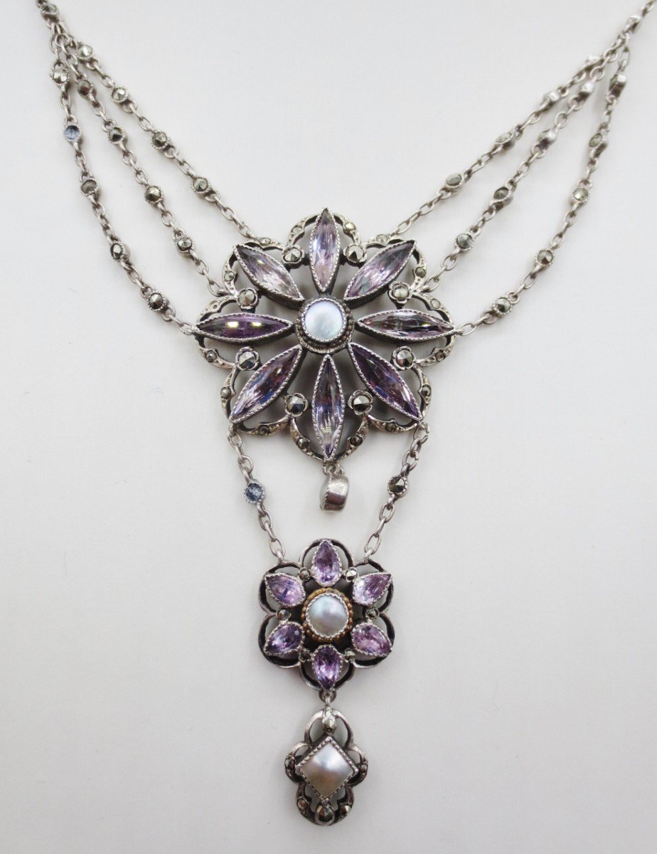 Necklace, Silver And Amethyst, 19th Century.-photo-4