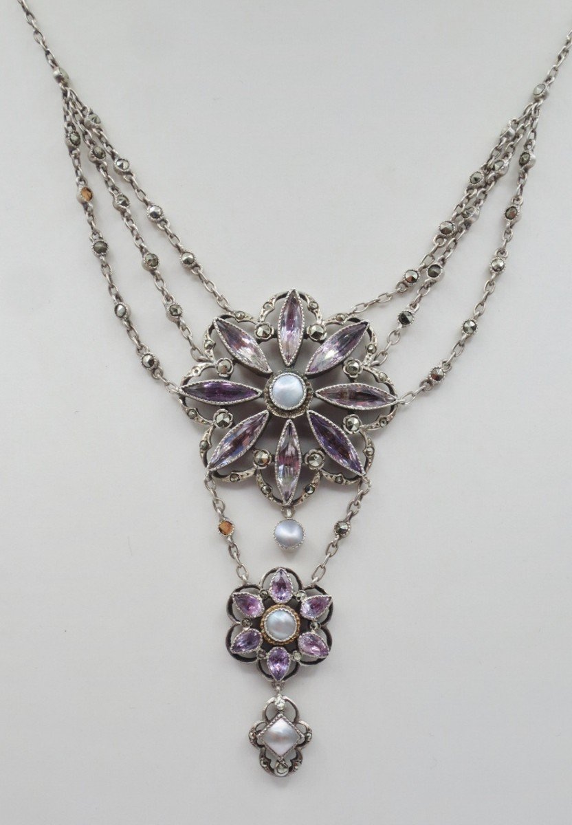 Necklace, Silver And Amethyst, 19th Century.-photo-4