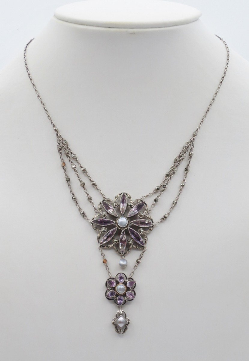 Necklace, Silver And Amethyst, 19th Century.