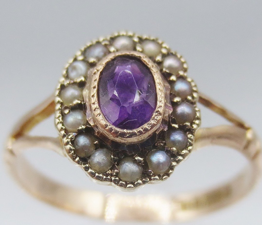 Ring In 9 Carat Gold, Garnets And Pearls.-photo-3