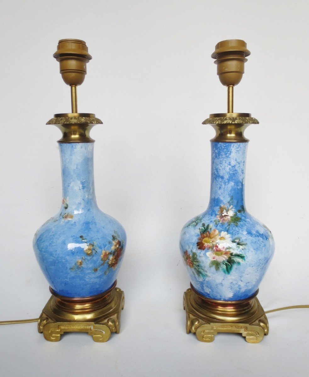 Barbotine Lamps With Impressionist Decor.-photo-3