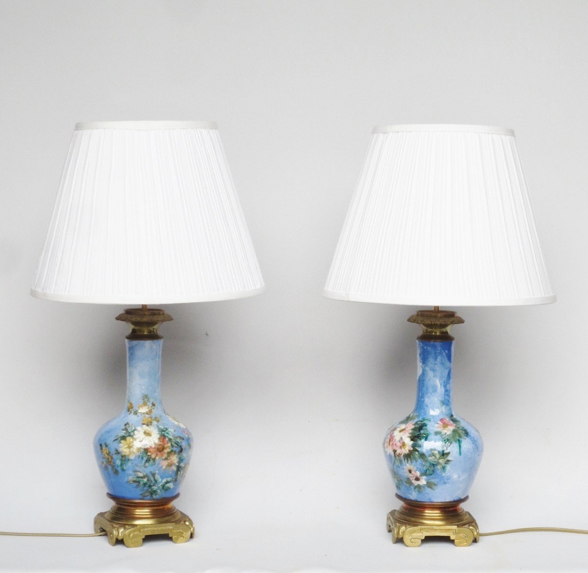 Barbotine Lamps With Impressionist Decor.