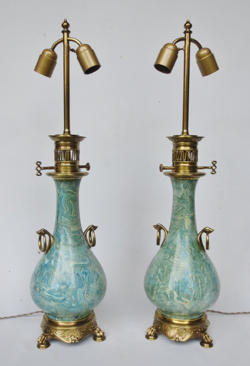 Paire De Lampes En Scagliola, XIXe Siècle. -photo-6