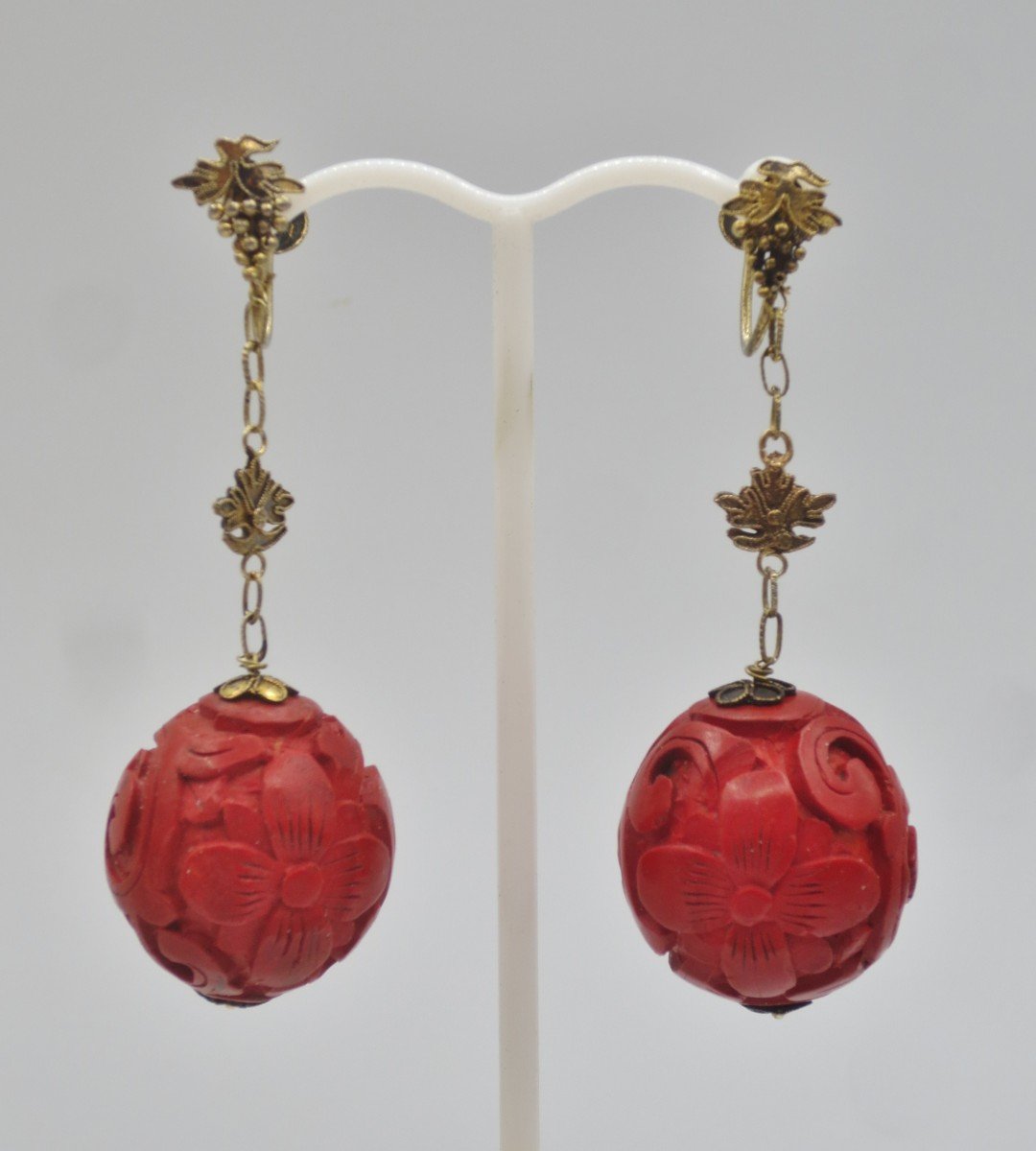 Collier Et Pendants d'Oreille En Laque Cinabre. -photo-2