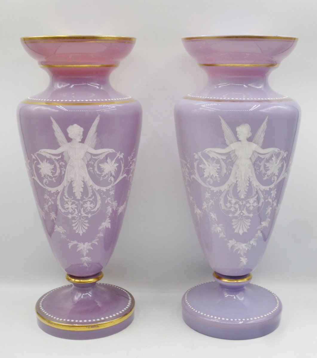 Pair Of Opaline Vases, 19th Century. -photo-4