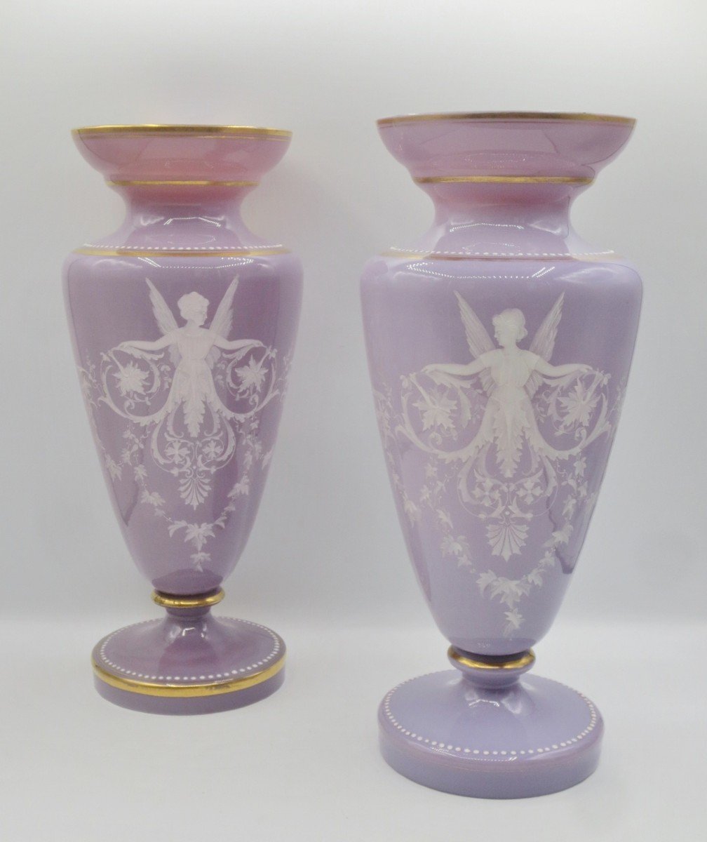 Paire De Vases En Opaline, XIXe Siècle. -photo-1