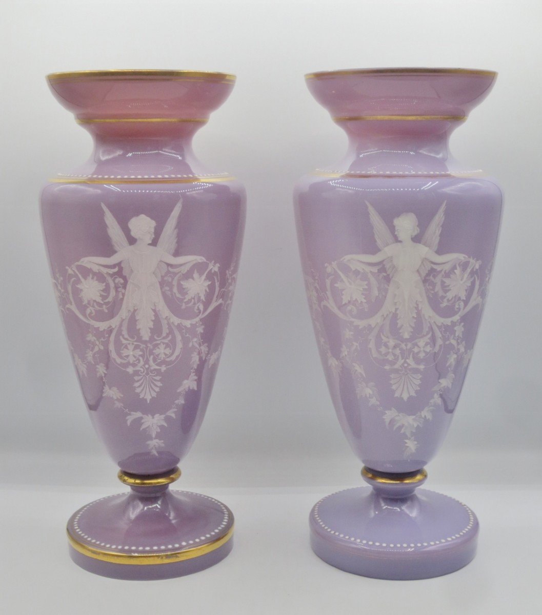 Paire De Vases En Opaline, XIXe Siècle. -photo-8