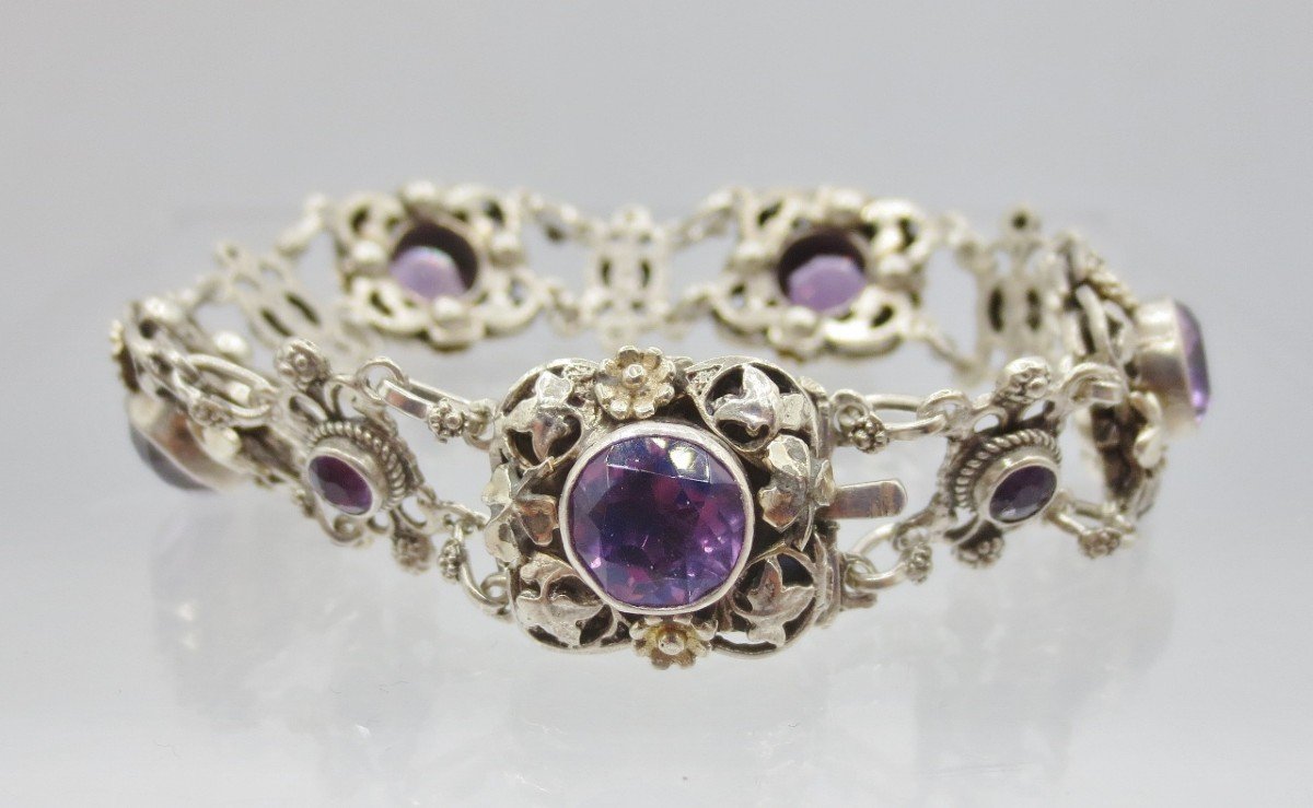 Bracelet Argent Et Améthystes, XIXe Siècle. -photo-3