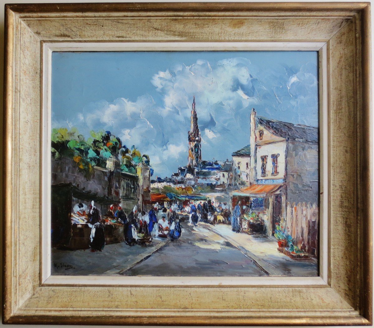 Breton Market, Signed M. Stevens. -photo-3