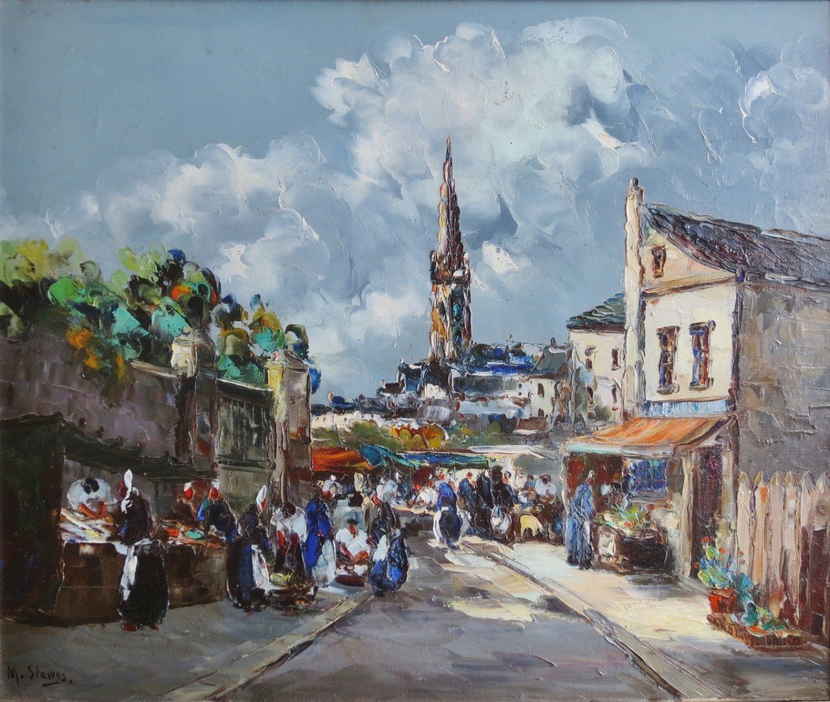 Breton Market, Signed M. Stevens. 