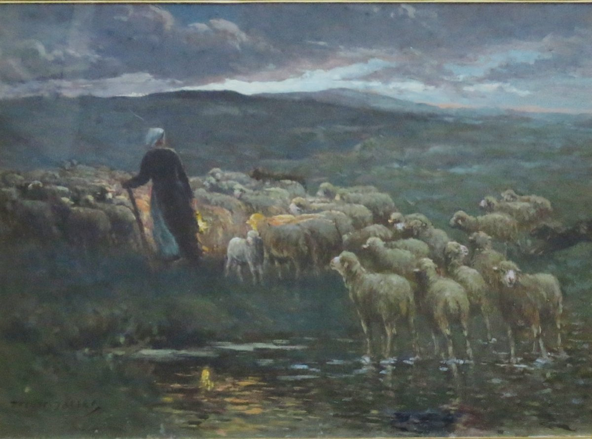 Shepherdess And Sheep, Auguste Prévot-valéri, 1857-1930.-photo-2