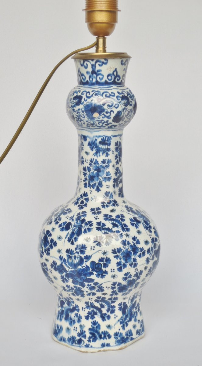 Lampe en faïence de Delft, XVIIIe siècle. -photo-2