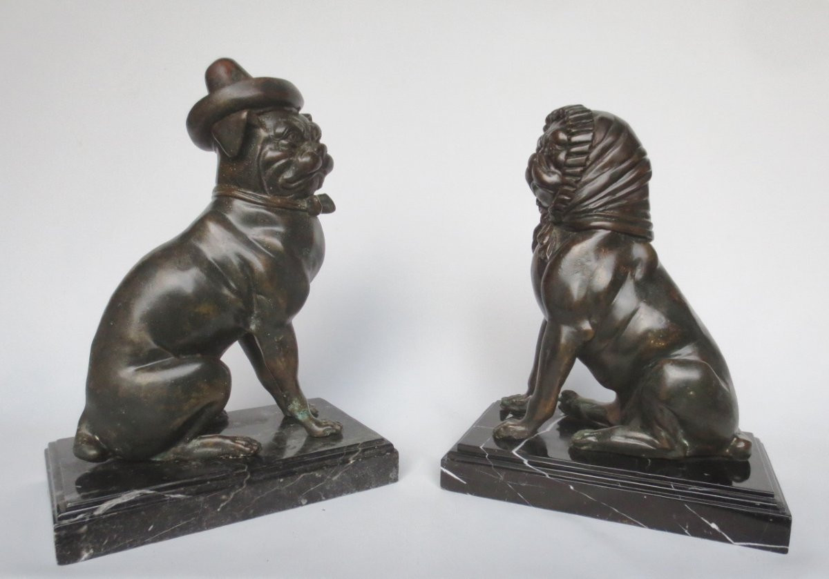 Pair Of Bronze Pugs, 20th Century.-photo-4