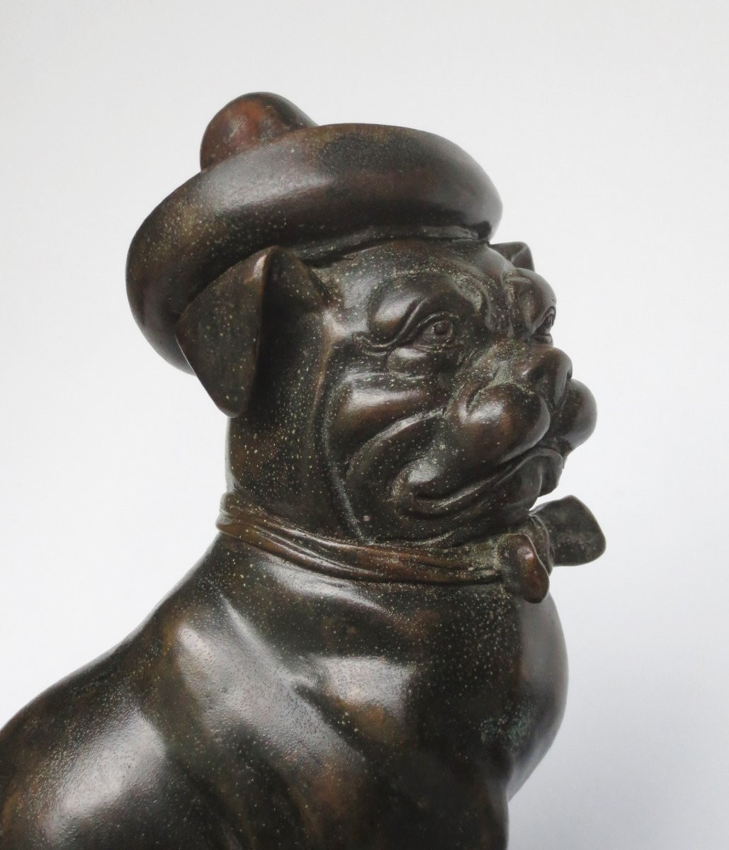 Pair Of Bronze Pugs, 20th Century.-photo-2