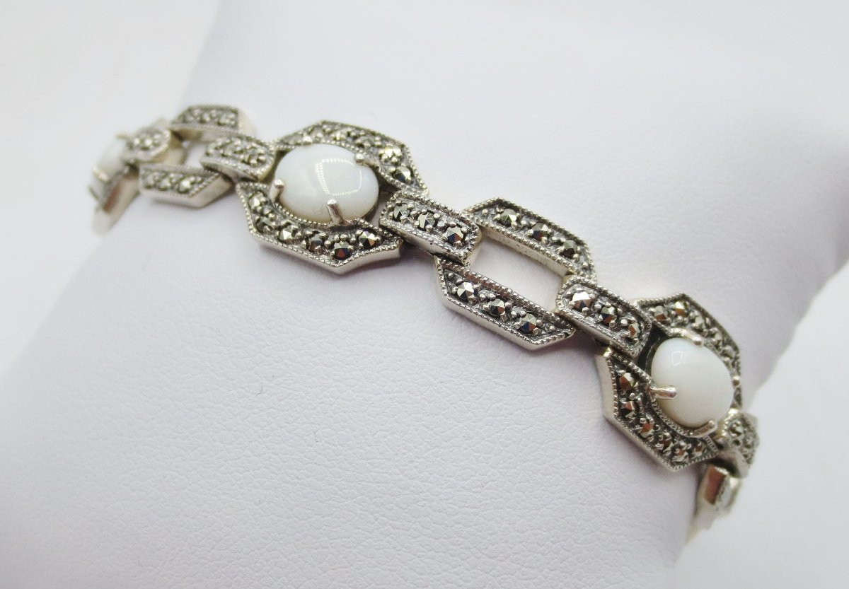 Bracelet Art-Déco, argent et opales. -photo-2
